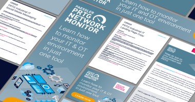 Collage of various PRTG articles on the topic of Industrial IT