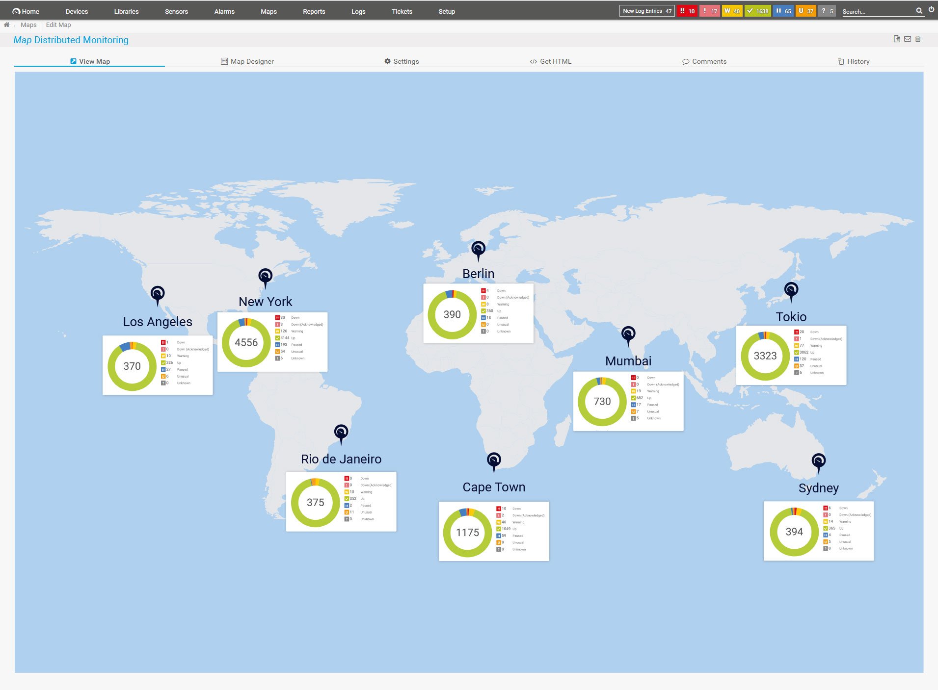 Map for distributed monitoring